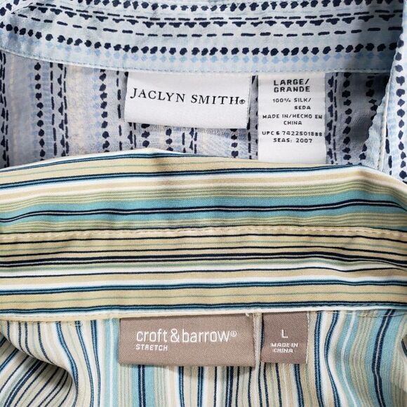 Blouses Size Lg Button Front Short Sleeves Stripes - Picture 7 of 7